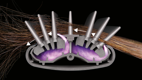 A switching mechanism inside the Airwrap styler’s brush attachments ensure warm air is always moving in the same direction as your brushing motions.